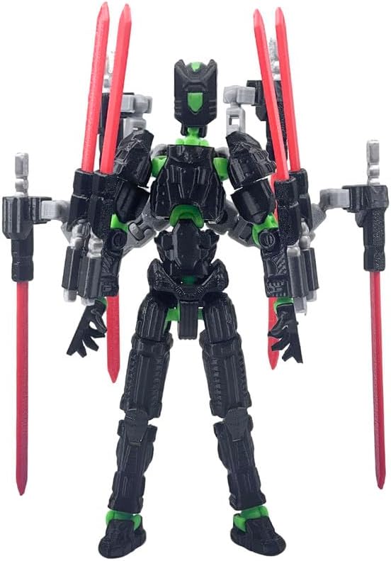 T13 Action Figure Set (Assembly Completed)，3D Printed Multi-Jointed, Desktop Decorations for Game Lovers Toys,5.5Inch (Black and Green)
