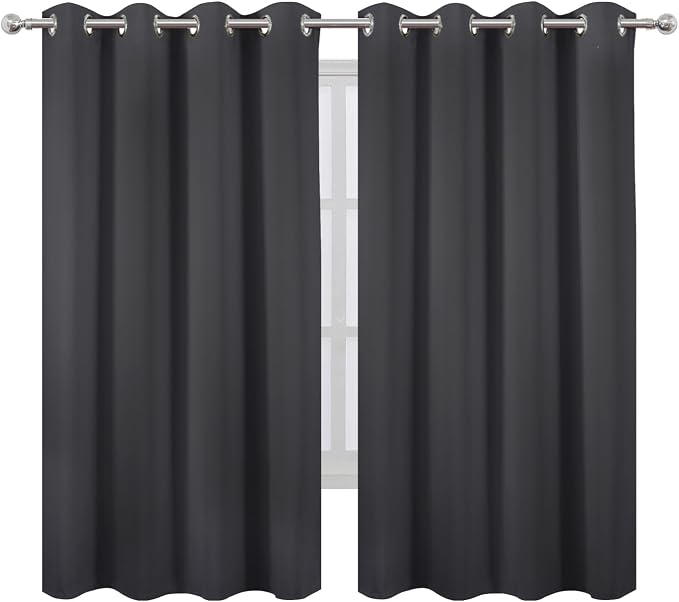 LEMOMO Dark Grey Blackout Curtains 52 x 63 Inch Length/Set of 2 Curtain Panels/Thermal Insulated Room Darkening Curtains for Bedroom and Living Room