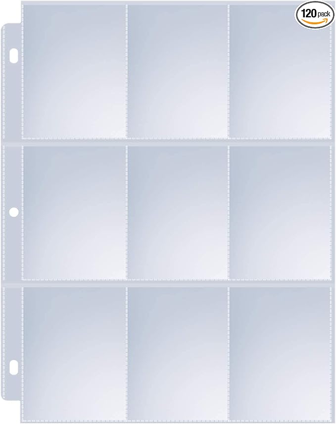 120 Pack 9 Pocket Page Protectors, Sooez Double Sided Trading Card Sleeves for 3 Ring Binder, Baseball Cards Holder, Protective Pages Sheets for Binders Album, Fit for Collectible Games, Sports Cards