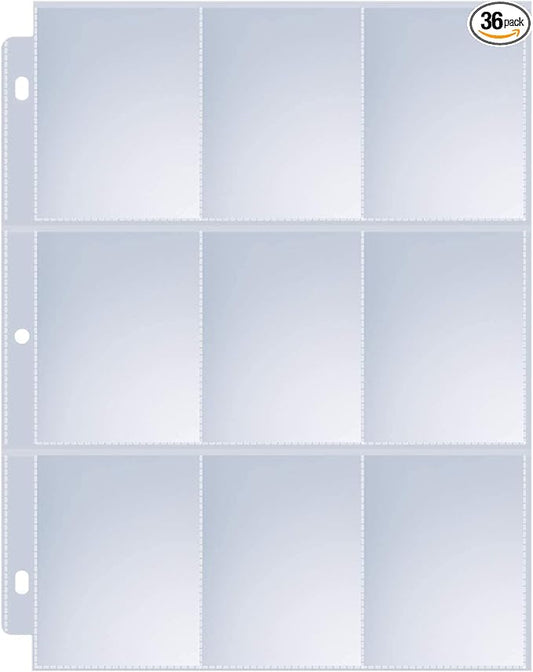 36 Pack 9 Pocket Page Protectors, Sooez Trading Card Sleeves for 3 Ring Binder, Baseball Cards Holder, Protective Pages Sheets for Binders Album, Fit for Collectible Games, Sports Cards