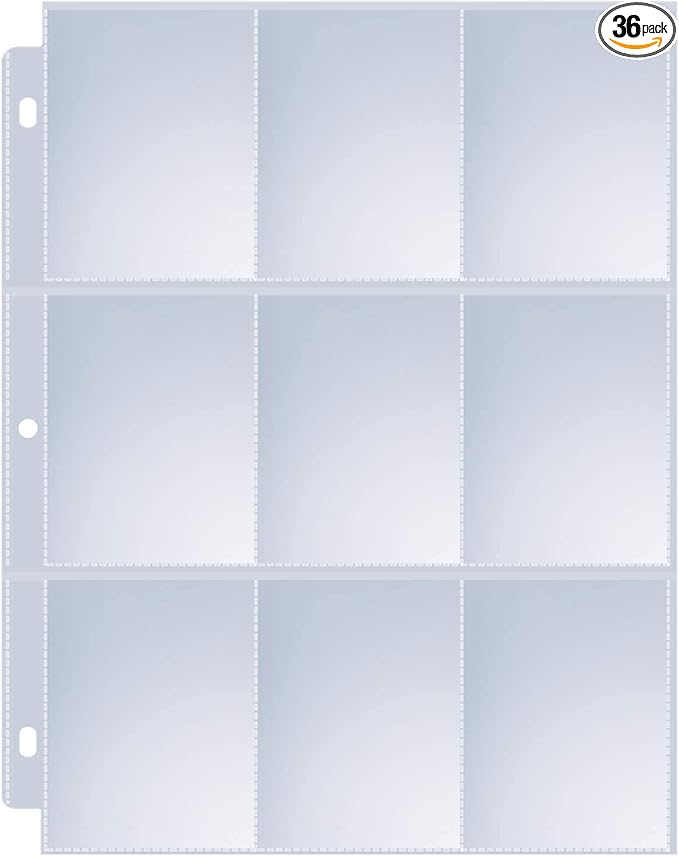 36 Pack 9 Pocket Page Protectors, Sooez Double Sided Trading Card Sleeves for 3 Ring Binder, Baseball Cards Holder, Protective Pages Sheets for Binders Album, Fit for Collectible Games, Sports Cards