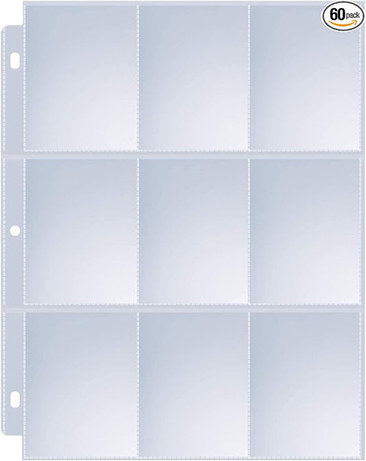 60 Pack 9 Pocket Page Protectors, Sooez Trading Card Sleeves for 3 Ring Binder, Baseball Cards Holder, Protective Pages Sheets for Binders Album, Fit for Collectible Games, Sports Cards