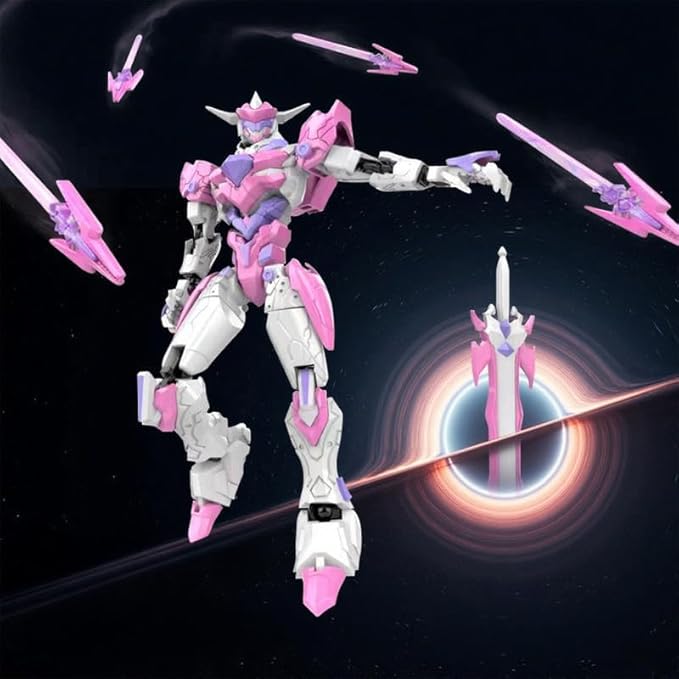 Fully Assembled T13 3D Printed Action Figure with Movable Joints & Interchangeable Weapons - 3D Printed Collectible Toy Ready-to-Play for Boys and Girls (White Pink)