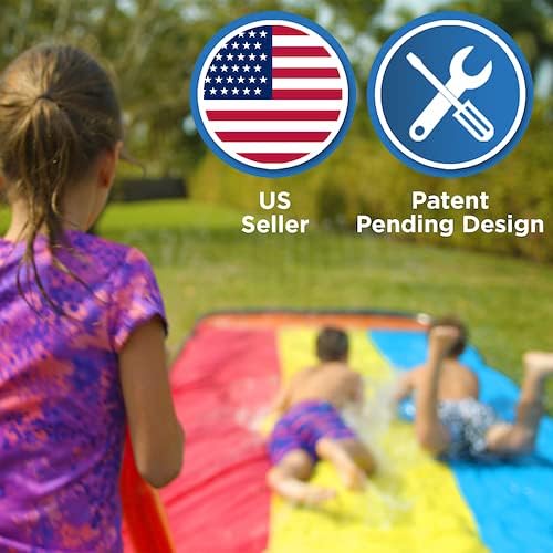 Jambo 16ft Premium Slip Splash and Slide, Three- Way Sprinkler System with 3 Body Boards, Water Slide with Advanced Sprinklers System | Backyard Waterslide Outdoor Water Toys Slides for Kids