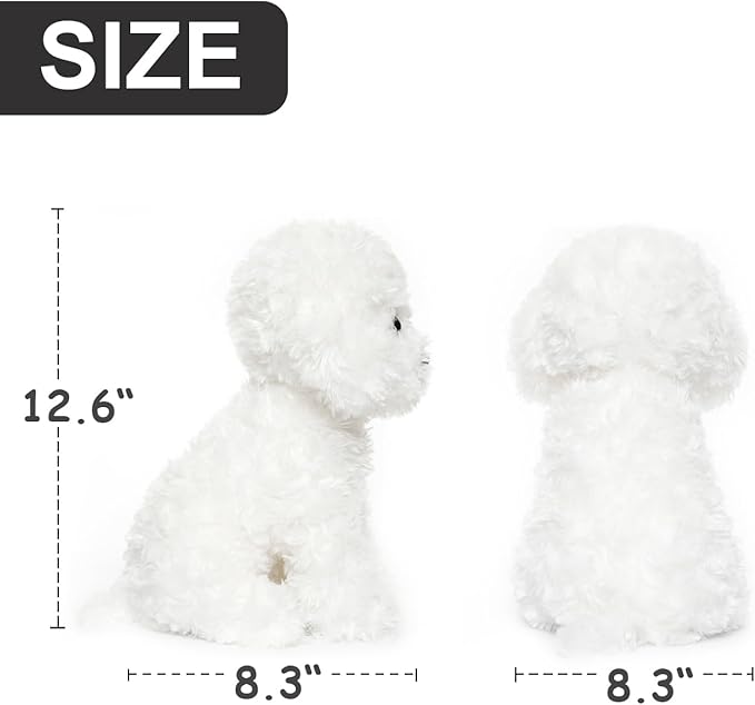 White Toy Poodle Stuffed Animal Dog Puppy - Bichon Frise Maltese Maltipoo White Labradoodle Plush Toy for Kids and Babies - Perfect Birthday & Easter Gift, 12.6"