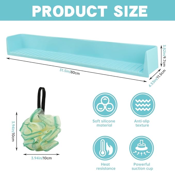 Bathtub Splash Guard for Tub,Longer Silicone Tub Water Splash Guard with 11 Suction Cups,Toy Holder Play Shelf for Bathtime, Prevents Water Spills in Bathroom,Blue