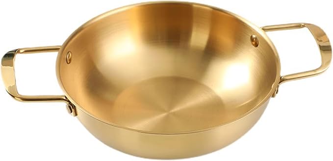 Korean Ramen Pot, 7 inch Stainless Steel Ramen Cooking Pot with Double Handles, Fast Heating Noodle Pot Small Stockpots for Soup, Noodle, Pasta, Dishwasher Safe (Golden 18cm)