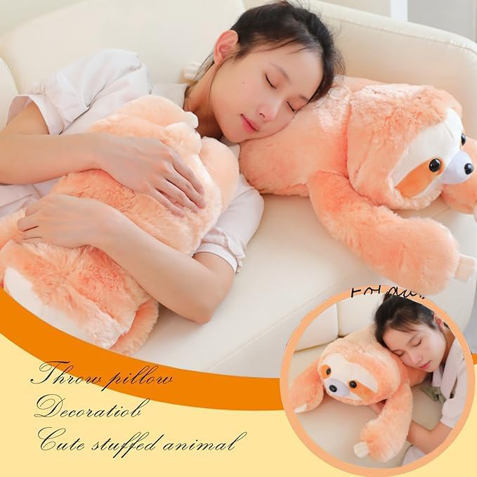 ELAINREN Cuddly Pink Sloth Stuffed Animals Pillow Ultra-Soft Three Toed Sloth Plush Cuddle Toy Lifelike Furry Sloth Plushie Doll Gifts/19.6''