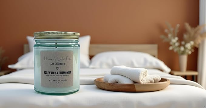 Heavenly Light LLC Rosewater & Chamomile (Spa Collection) 100% Non-Toxic 9 oz Scented Soy Wax Candles