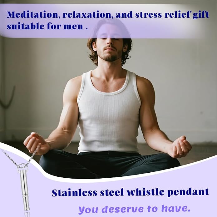 Mindful Breathe Necklace for Men Women Quit Smoking Breathe Whistle Pendant Stress Relief Necklace Anxiety Relief Gift