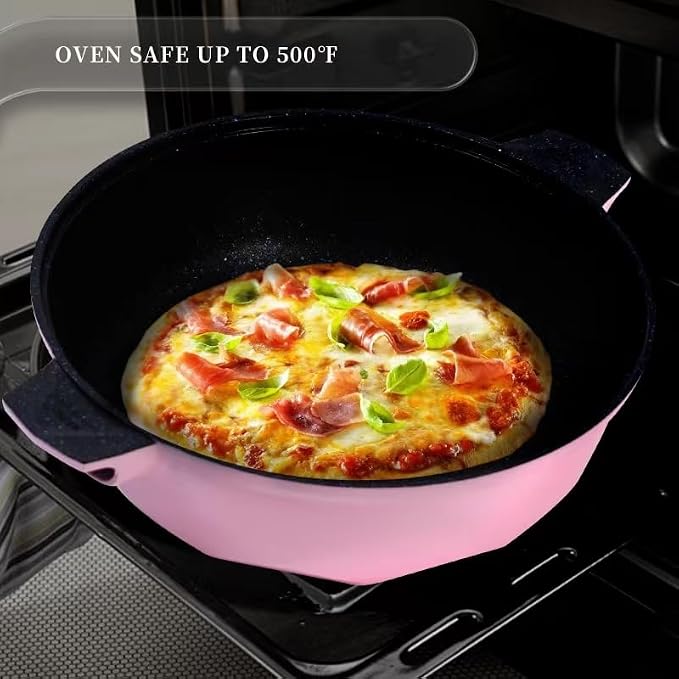 TIBORANG 11 Inch Nonstick Frying Pan with Lid,8-in-1 Multipurpose Cookware | 5 Qt Deep Sauté Pan Skillet with Steamer, PFOA-Free, Dishwasher & Oven Safe, Induction Compatible, Stay-Cool Handle, Pink