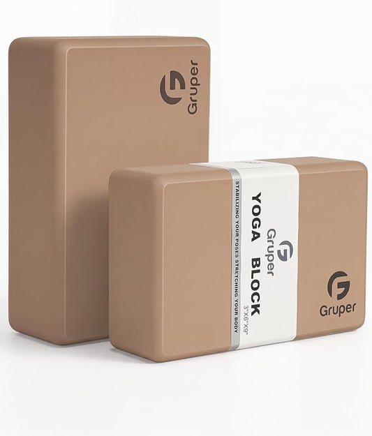 Gruper Yoga Blocks 2 Pack, 9"x6"x3" Exercise Blocks High-Density EVA Foam Blocks with Soft Non-Slip Surface, Lightweight Yoga Props for Yoga Pilates Meditation & Stretching