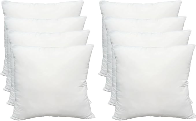 Obruosci Luxury Throw Pillow Inserts, Pack of 8, 18 x 18 inches Hypoallergenic Ultra Soft White Polyester Microfiber Durable Couch Cushion Fillers