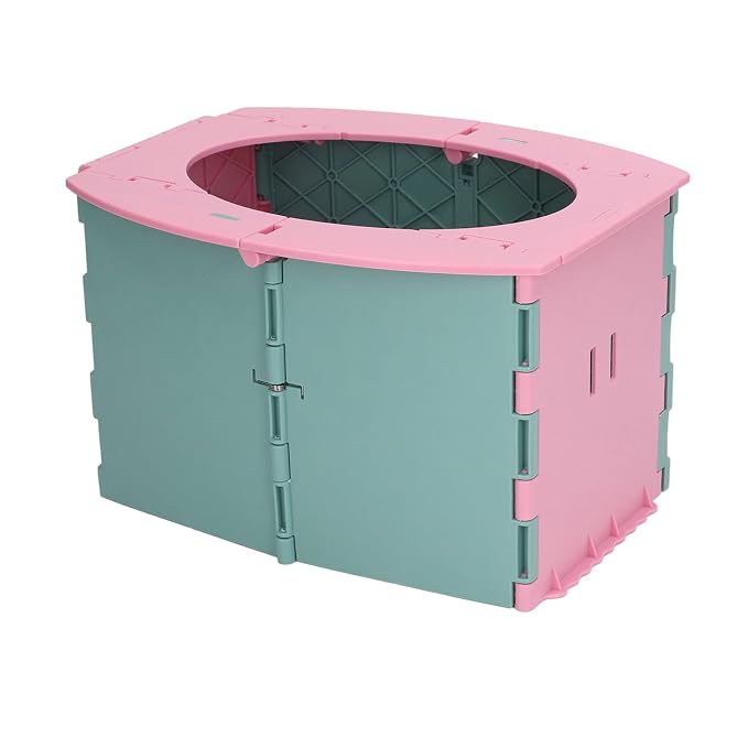 Yinhing Toddler Potty Foldable PP Portable Toilet for Camping Travel Road Trips Distance Driving Lightweight Compact Easy to Safe Design for Kids (Green Pink)