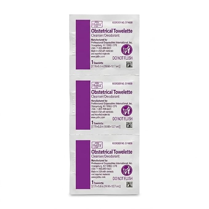 Hygea Obstetrical Towelette, Postpartum Care, Feminine Personal Cleansing Wipe With Benzalkonium Chloride, Individually Wrapped, 100 Wipes Per Box