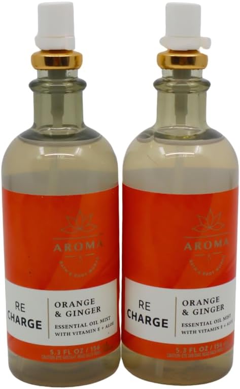 Bath & Body Works Aroma Recharge Orange & Ginger Essential Oil Mist 2-piece Gift Set with a Red Bow for Holiday - 5.3 fl oz Each