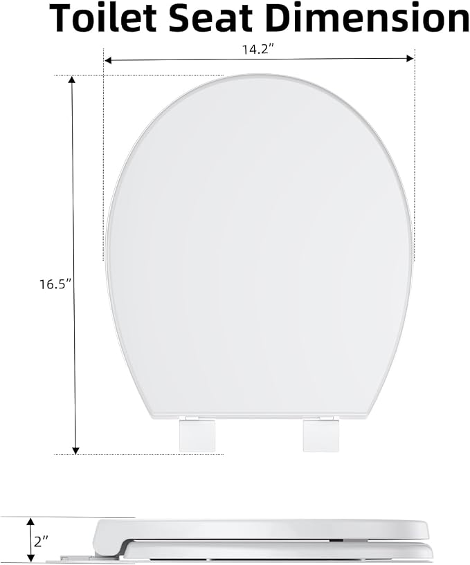 Round Toilet Seat, Toilet Lid Slow Close Quiet No Thud, Magnets Down Lock Quick Release, Quick Top Mount Toilet Seat White, 17" Regular Cover