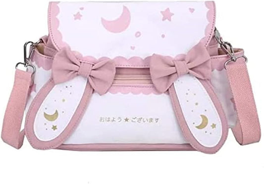 Japanese Kawaii Bunny Ear Backpack with Cute Manga Girl School Backpack Book Bag Satchel Student Teen JK (Small, Pink)