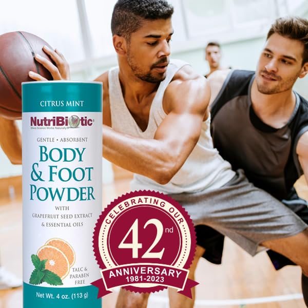 NutriBiotic – Body & Foot Powder, Citrus Mint Scent From Essential Oils, 4 Oz | with Grapefruit Seed Extract | Vegan & Non-GMO | Talc, Paraben & Gluten Free | Gentle & Absorbent