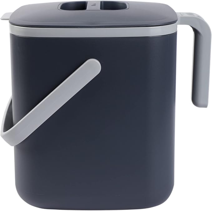 Blue Ginkgo Kitchen Compost Bin, 5L Countertop Compost Bin, Dark Grey | Odor-Tight. Filter-Free. Dishwasher Safe.
