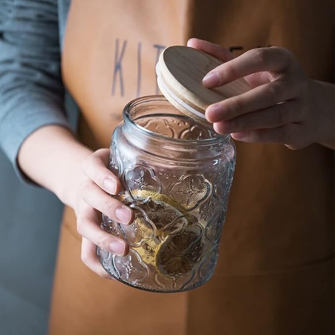 2 Pack Vintage Glass Jars with Lids, Airtight Coffee Storage Jars | Glass Food Storage Containers, Kitchen Canister Set for Coffee Tea Sugar Candy Cookie, Decorative Mason Jars, Cute Jars