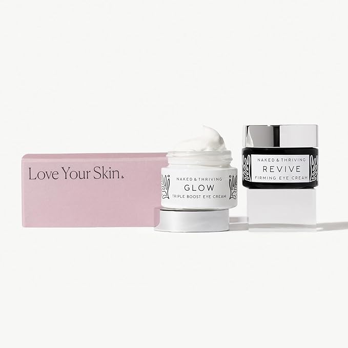 Naked & Thriving The Radiant Eye Set | Glow Triple Boost Eye Cream (15 mL) + Revive Firming Eye Cream (15 mL) with Peptides, Hyaluronic Acid, Bakuchiol, and Shea Butter (Set of 2)