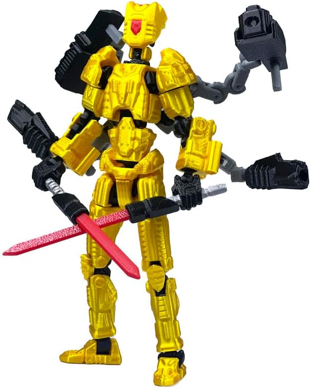 T13 Action Figure Set (Assembly Completed)，3D Printed Multi-Jointed, Desktop Decorations for Game Lovers Toys,5.5Inch (Gold)