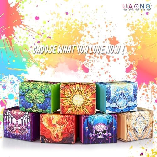 UAONO Card Deck Box for MTG, Trading Cards Storage Box Holds 120+ Sleeved Commander Deck, PU Leather Card Box Suits TCG Magic with 2 Dividers (Green,Tree)