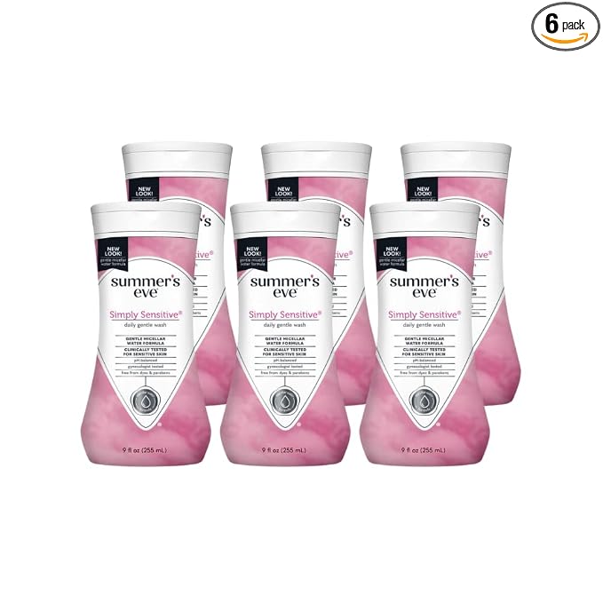 Summer's Eve Simply Sensitive Feminine Cleansing Wash, Daily Gentle Intimate Wash, Removes Odor, pH Balanced, Hypoallergenic for Sensitive Skin, 9 Ounce (Pack of 6)
