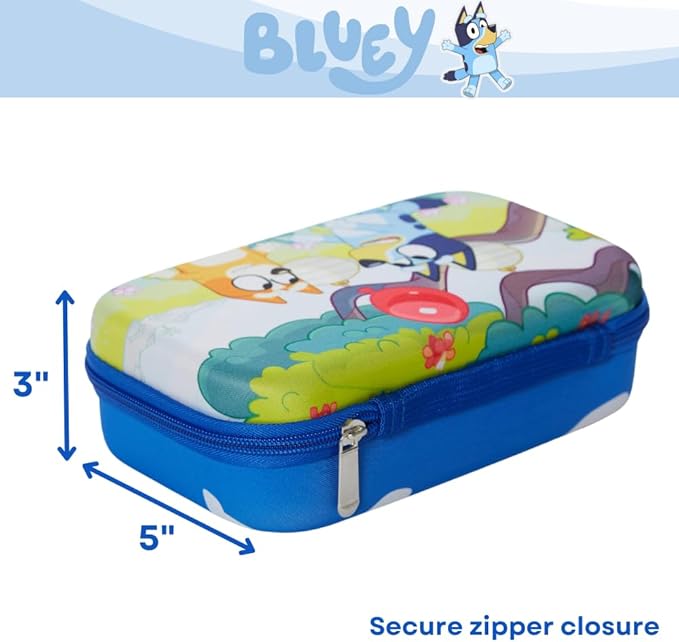 Innovative Designs Bluey Pencil Case Set with Stickers and Gel Pens for Kids, Molded with Zip Closure