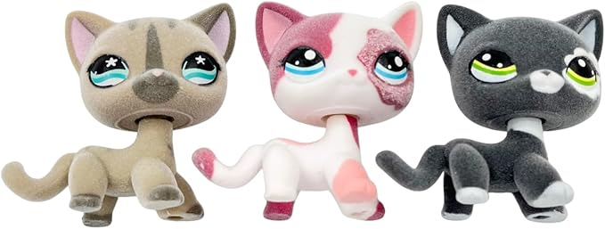 3pcs/Set Custom Flocked Pet Shop Toys Short Hair Cat Kitten Collie Great Dane Cocker Spaniel Dachshund Puppy Dog OOAK Compatible with LPS (#468 and 2291 and 2249)