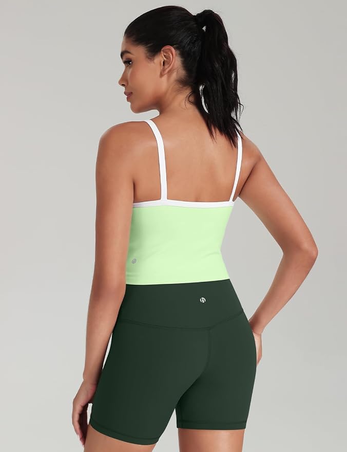 HeyNuts Vintage Color-Block Strappy Crop Tank Top for Womens, Cute Contrasting Trim Yoga Longline Sports Bras Padded A-D Cups