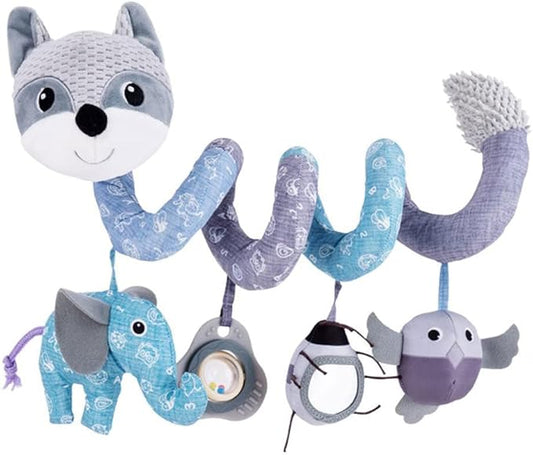 Jollybaby Crib Stroller Car Seat Toys for Baby 0-3-6-9-12 Months, Tummy Time Hanging Sensory Toys for Newborn with Music Box and Teether, Spiral Carseat Toy for Infant Boys Girls Gifts (12-Grey Fox)
