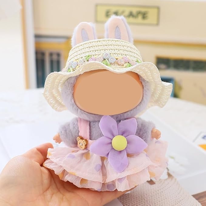 17 cm Doll Summer Outfit – Dress with Straw Hat & Matching Hair Clip – Clothes & Accessories for 6.7″ Dolls (Doll Not Included) (Pink)