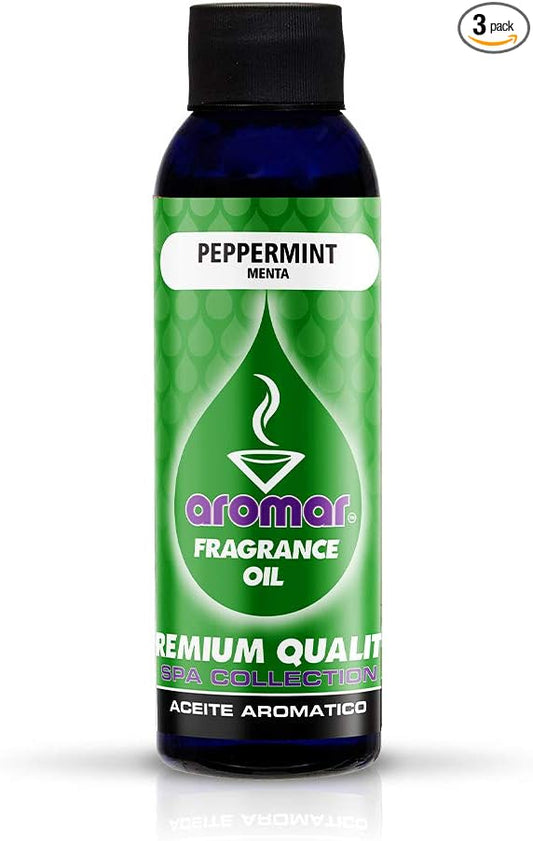 AROMAR Premium Fragrance Oil, 4oz Bottle 3 Pack Long Lasting Aromatic Scent, Fresh and Revitalizing Aromatherapy for Living Room, Bedroom, and Kitchen 12oz Peppermint