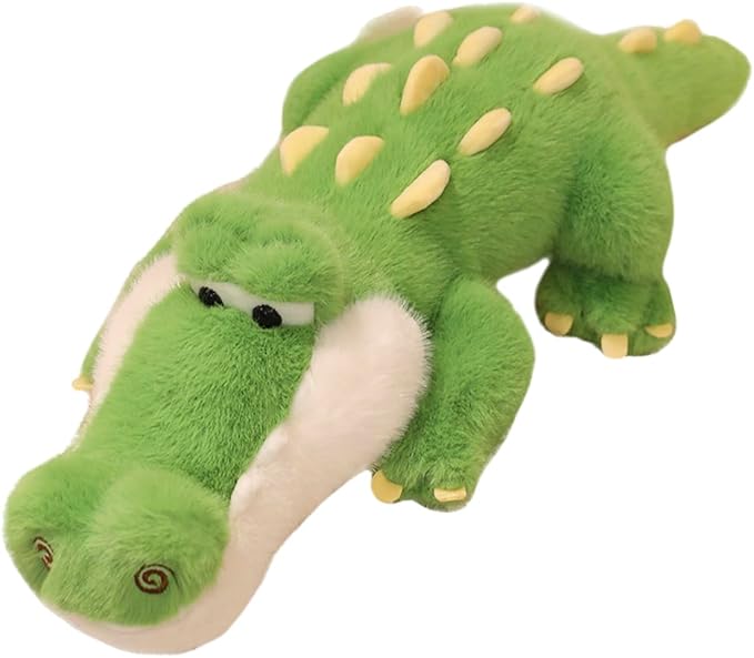 ELAINREN Furry Realistic Crocodile Plush Pillow Soft Green Alligator Stuffed Animal Toy Fluffy Gator Plushie Doll Gifts for Xmas/27.6''
