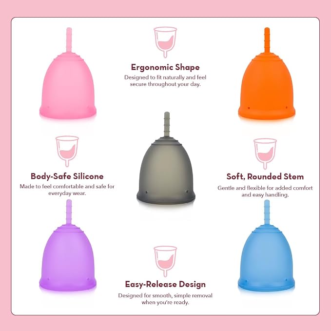 Reusable Menstrual Cup, Medical Grade Silicone Period Cup for Women & Beginners, Eco-Friendly Feminine Hygiene, Leak-Free Comfort for Up to 12 Hours (Small & Large) (Pink, Large)