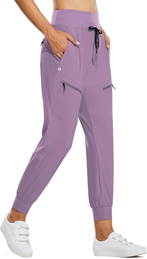 baleaf Womens Lightweight Hiking Pants Water Resistant Quick Dry Joggers with 5 Zipper Pockets UPF 50+ for Travel Hiking