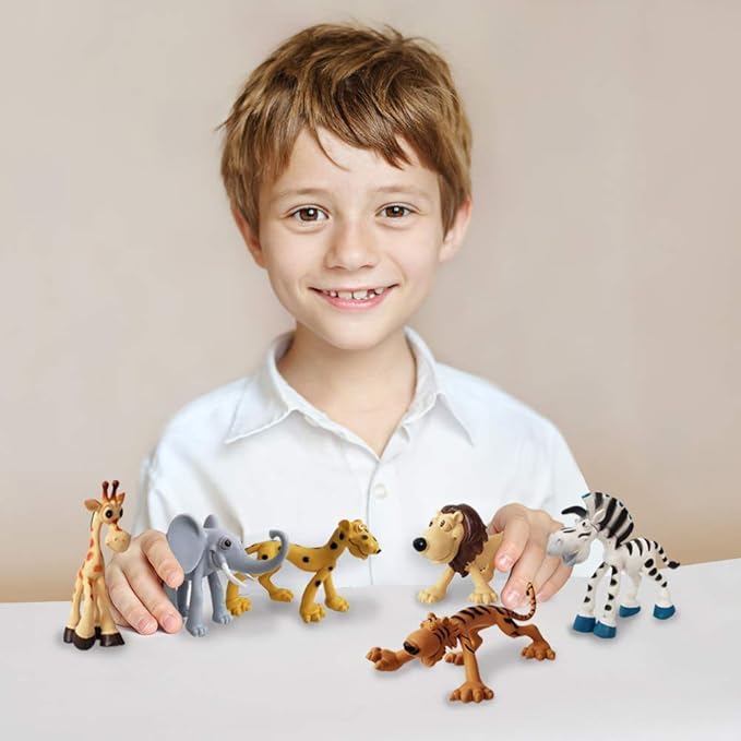 ArtCreativity Cartoon Animals Figurines for Kids - Set of 6 - Cute Cartoonish Design - Durable Plastic Play Set - Cool Storage Box - Great Gift Idea, Safari and Jungle Favors for Boys & Girls