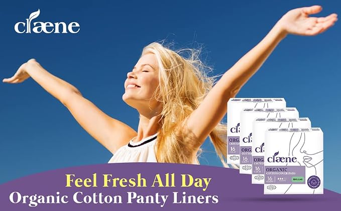 Claene Organic Cotton Cover Pads, Cruelty-Free, Menstrual Overnight Sanitary Pads for Women, Unscented, Breathable, Vegan, Organic Pads, Natural Sanitary Napkins with Wings- 64 Count Pack of 1