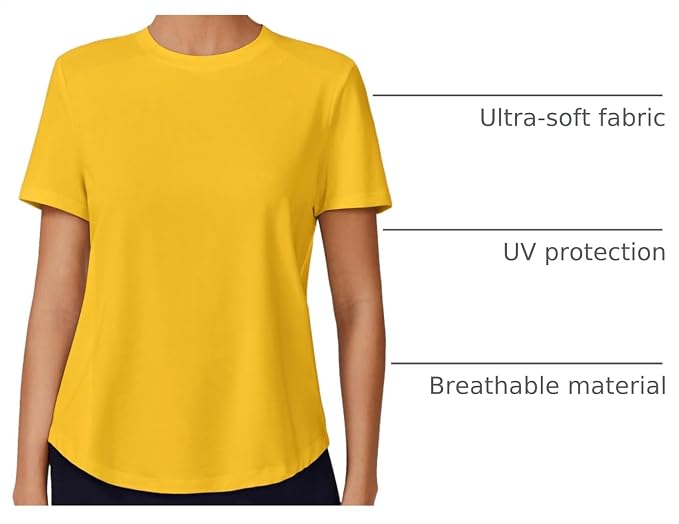 PINSPARK Soft Workout Tops for Women UPF 50+ Sun Protection Shirt Quick Dry Athletic Running Hiking Travel Basic Tee Shirts