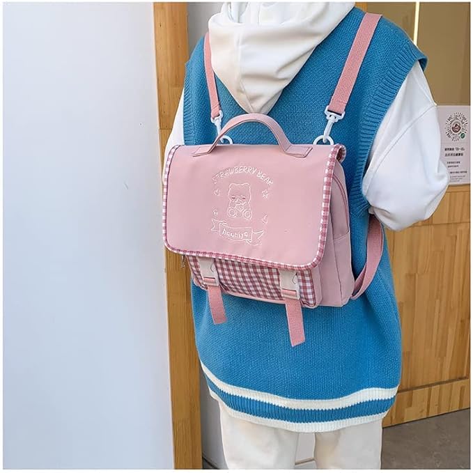 Japanese Kawaii Bunny Ear Backpack with Cute Manga Girl School Backpack Book Bag Satchel Student Teen JK (Medium, Pink)
