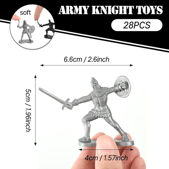 HUIANER Army Knight 28PCS Medieval Knight Military Figures, Medieval Soldiers Warrior Horse Model Soldier Toys