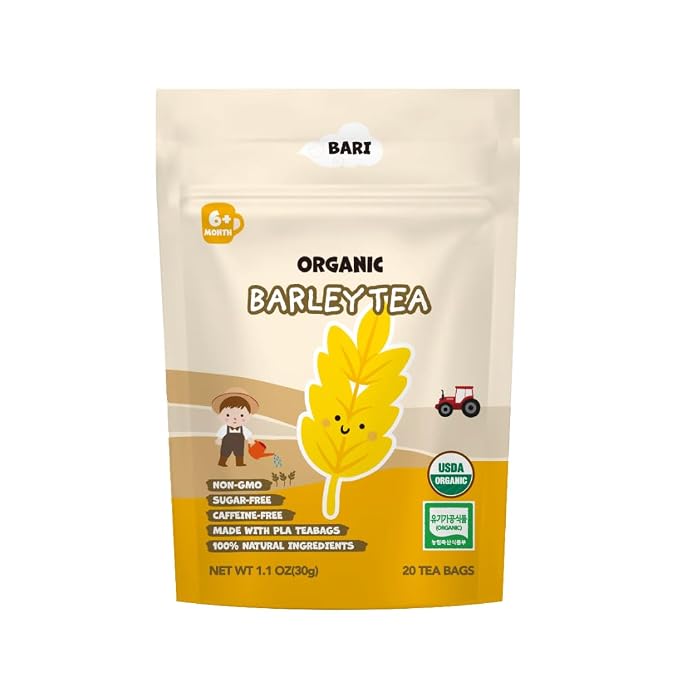 BARI Organic Baby Barley Tea – Baby Tea for the Whole Family | Korean Boricha, Caffeine-Free, No Sugar, Heavy Metal Tested | 20 Tea Bags