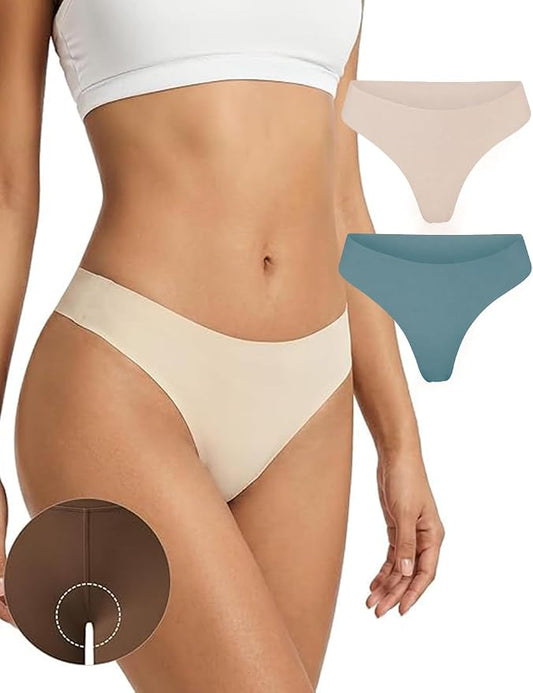Seamless Thongs Invisible No Show Thong Panty Liners VPL Workout Underwear Cotton Thongs for Women G-Strings Tangas