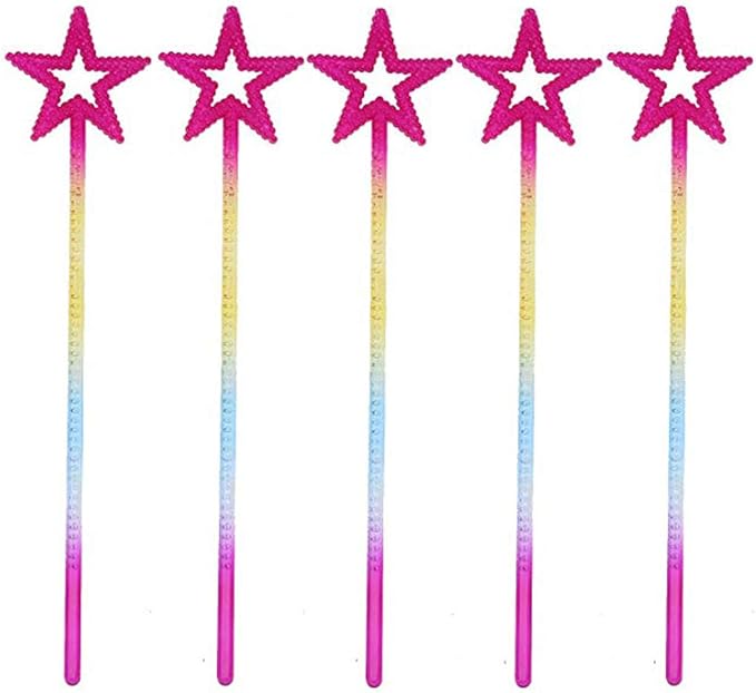 Tvoip 5PCS Girls Costume Props Star Magic Wand Angel Fairy Wands Sticks Birthday Party Wedding Halloween Cosplay Christmas 13 Inches (Multicolor)