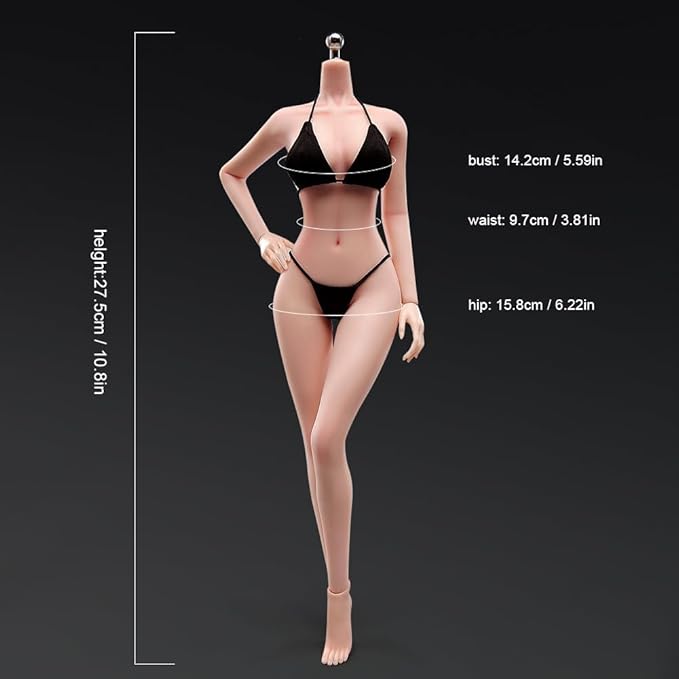 1/6 Scale Female Action Figure Body, 12 inches Seamless Flexible Action Figure Body Model with Detachable 5 Pairs Hand Gesture Shapes (Normal Skin)