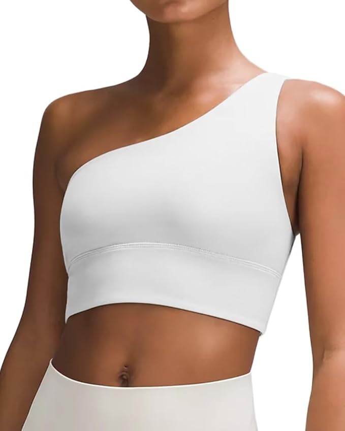 Queenie Ke Womens One Shoulder Sports Bra Left Side Strap Yoga Bras Gym Training Workout Crop Tops