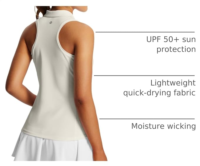 baleaf Women's Golf Shirts Sleeveless Polo Racerback with Zipper Collar | Upf 50+ Sun Protection; Racerback for Free Movement; Quick-Dry and 1/4 Zipper Collar.Perfect for Golf, Tennis and Pickleball