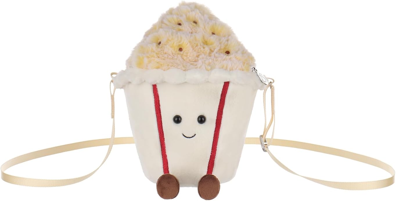 Apricot Lamb Caramel Popcorn Plush Shoulder Bag for Kids, Teen Girls Boys, Fashion Handbags, 9 Inches